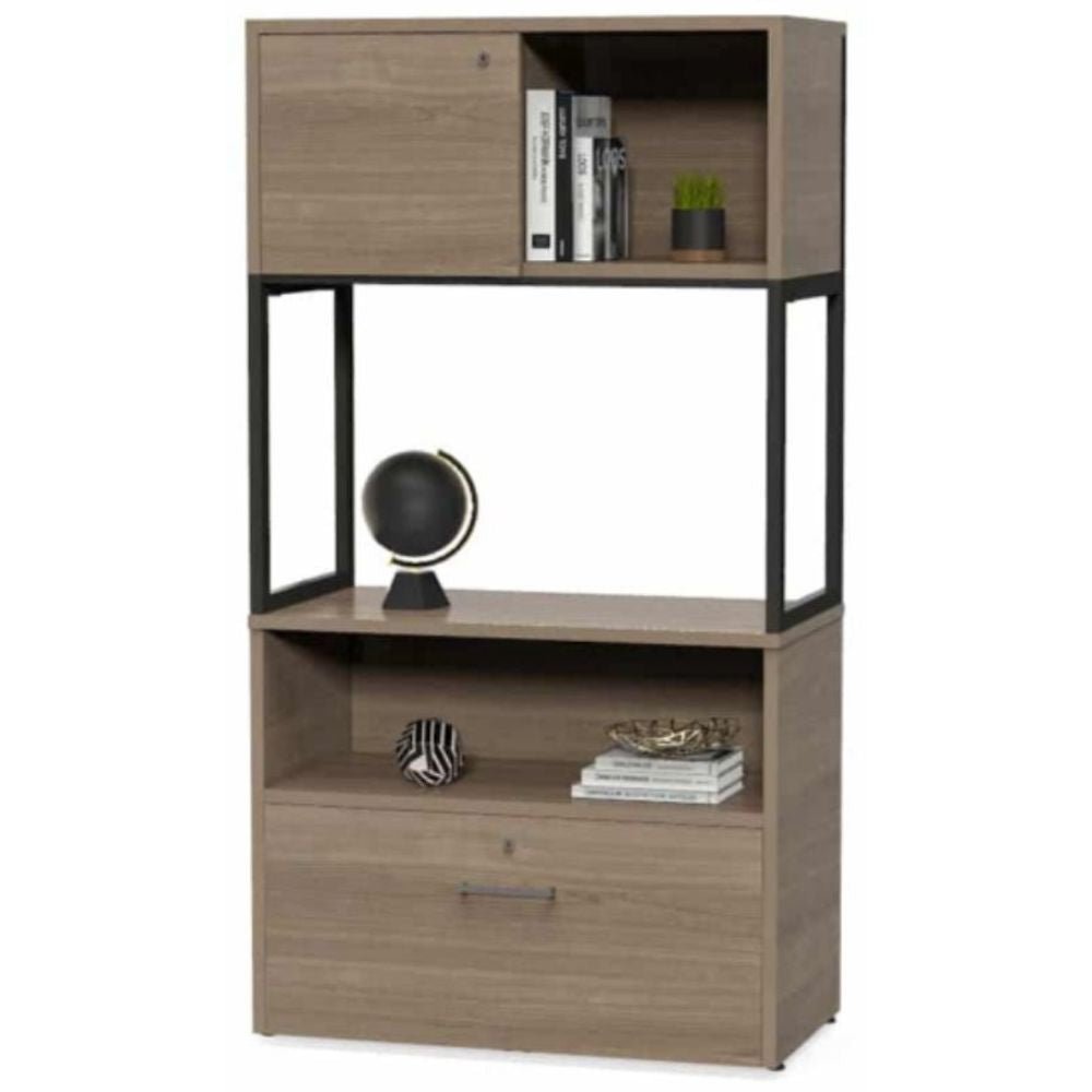 LIBRERO OFIK URBAN 889 | Librero para Credenza 607 | Soporte Acero | Regatones Niveladores | Resistencia Corrosión | Jaladeras Metal | Chapa | Interior - 889 - OFIK - NOGAL BEAT - Librero