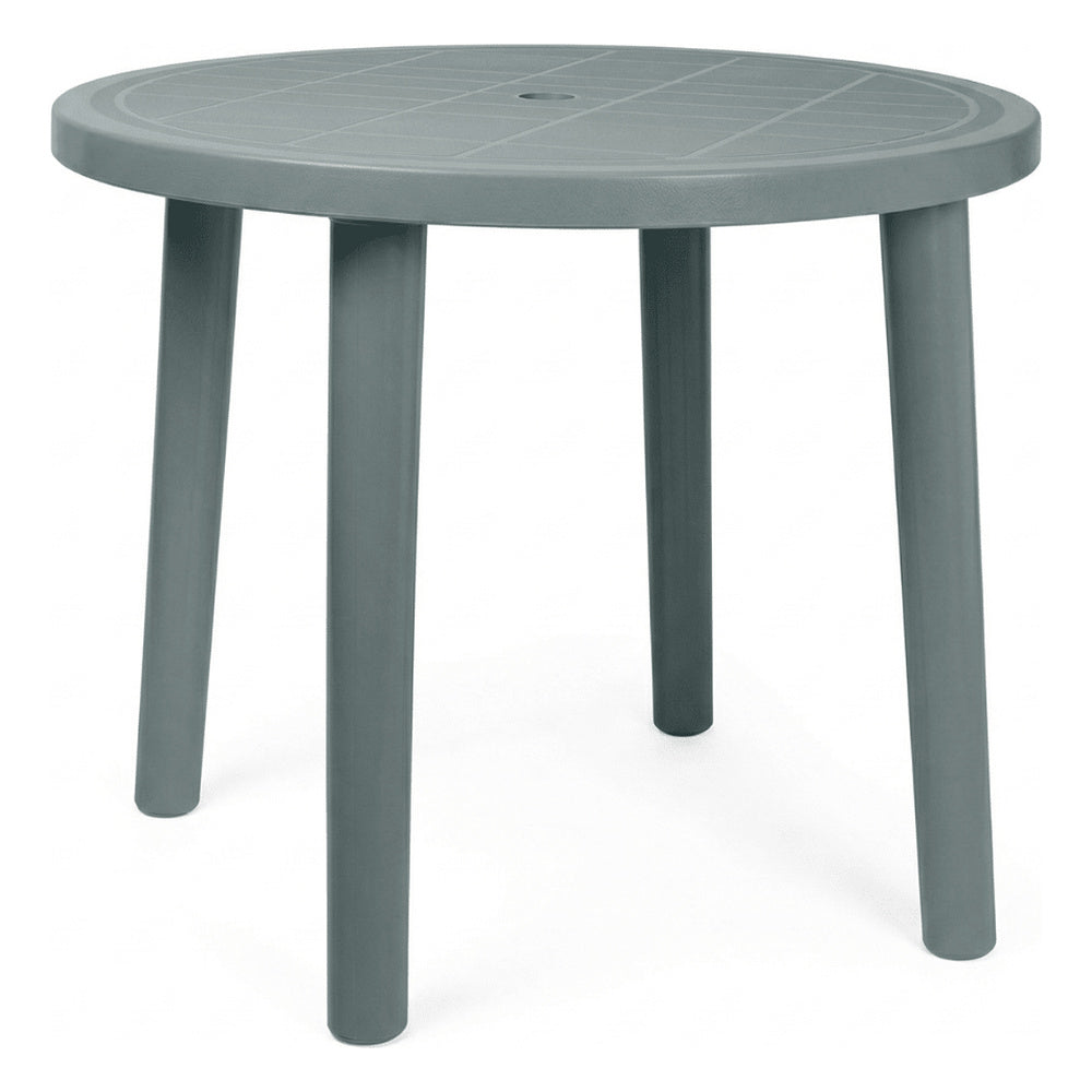 Mesa al Aire Libre Reciclada - RESOL OLOT RECYCLED 86 DIA - Blanco - 4 Puntas con Agujero Parasol y Protección UV Redonda