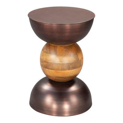 Mesa Auxiliar para Sala de Espera - ZUO TRIPOLI - Bronce - Cubierta de Madera de Mango y Estructura de Hierro Electrochapado - 109777 - Zuo - NOGAL BEAT - Mesa Comercial Interior