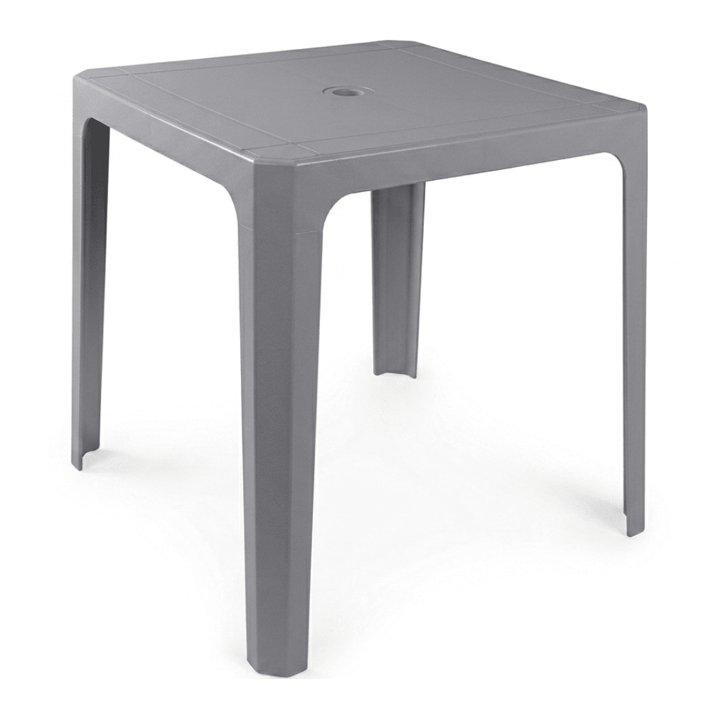 Mesa monobloc RESOL BEACH BAR 70x70 de polipropileno blanco apilable con agujero para sombrilla