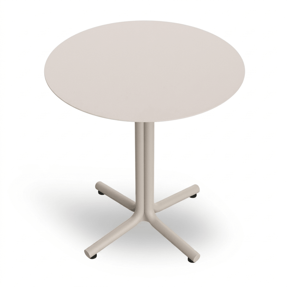 Mesa circular Resol Bini HPL con tablero compacto fenólico y pie de polipropileno con fibra de vidrio para exterior