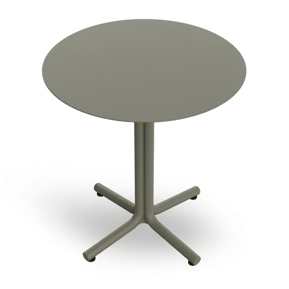 Mesa circular Resol Bini HPL con tablero compacto fenólico y pie de polipropileno con fibra de vidrio para exterior