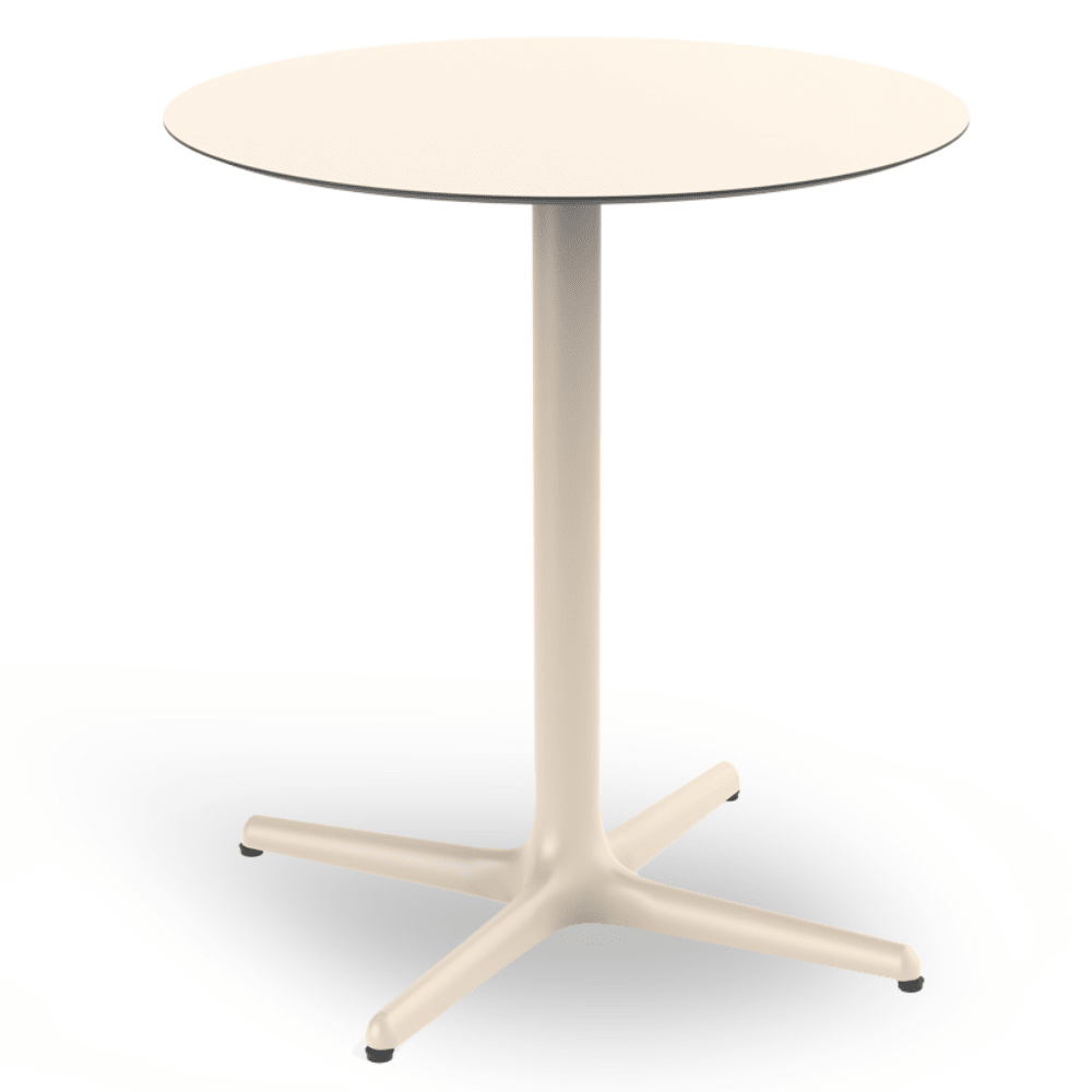 Mesa circular RESOL TOLEDO Ø70 con estructura de aluminio y sobre de compacto fenólico HPL en varios colores