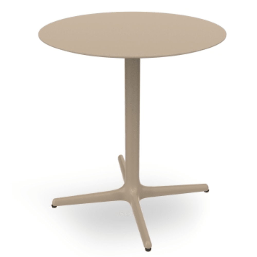 Mesa circular RESOL TOLEDO Ø70 con estructura de aluminio y sobre de compacto fenólico HPL en varios colores