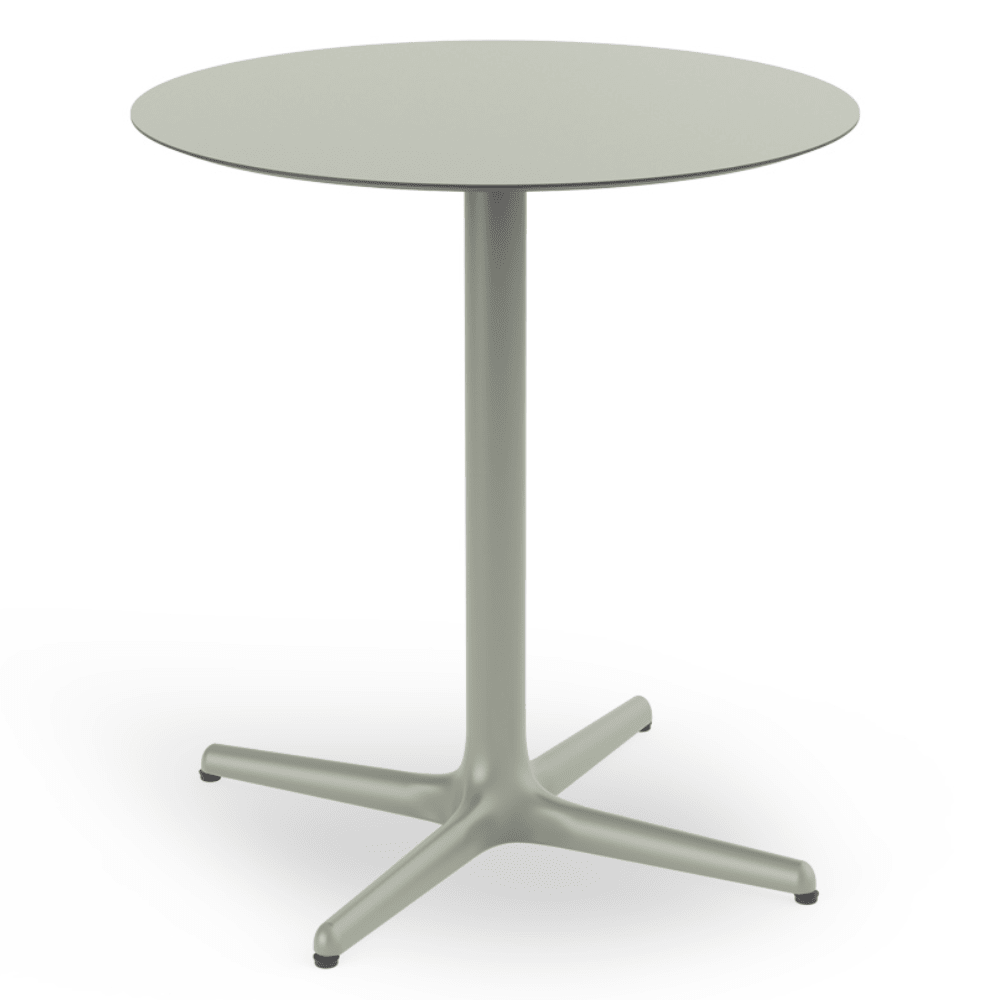 Mesa circular RESOL TOLEDO Ø70 con estructura de aluminio y sobre de compacto fenólico HPL en varios colores