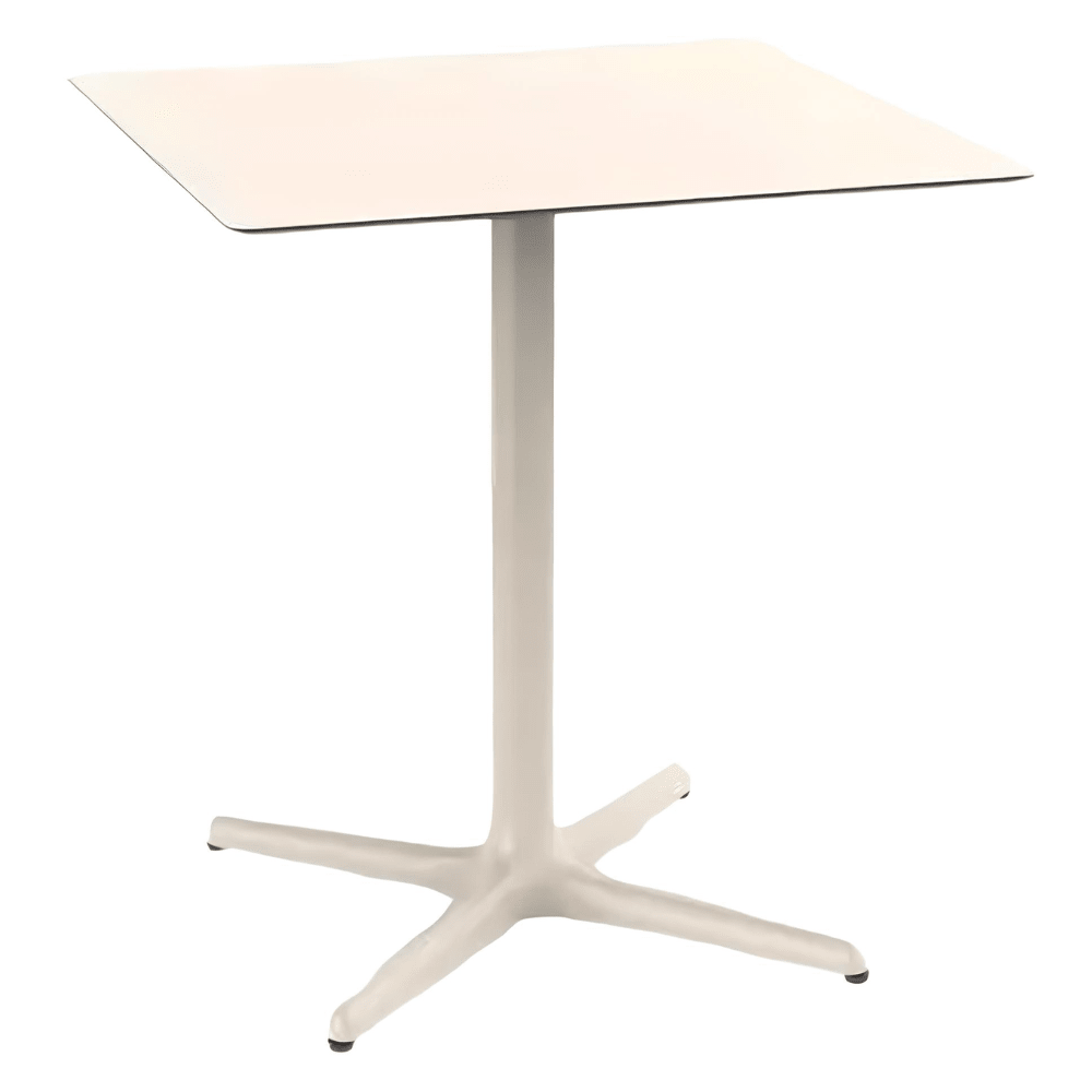 Mesa cuadrada baja Resol Toledo 70x70 con estructura de aluminio y sobre de compacto fenólico HPL.