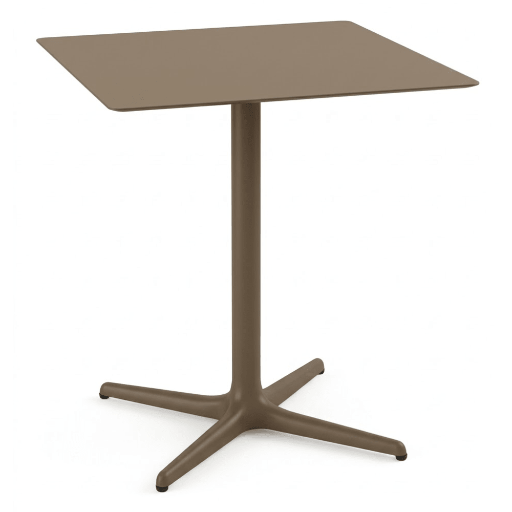 Mesa cuadrada baja Resol Toledo 70x70 con estructura de aluminio y sobre de compacto fenólico HPL.