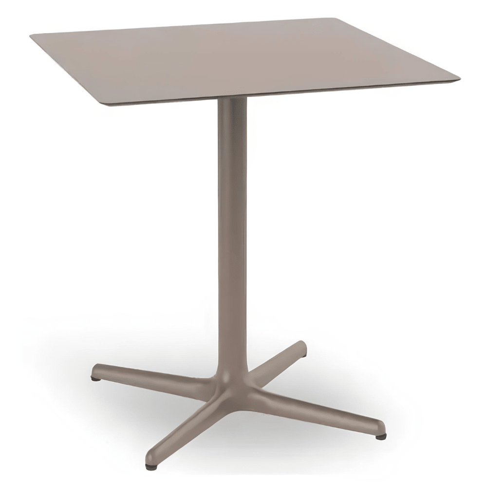 Mesa cuadrada baja Resol Toledo 70x70 con estructura de aluminio y sobre de compacto fenólico HPL.