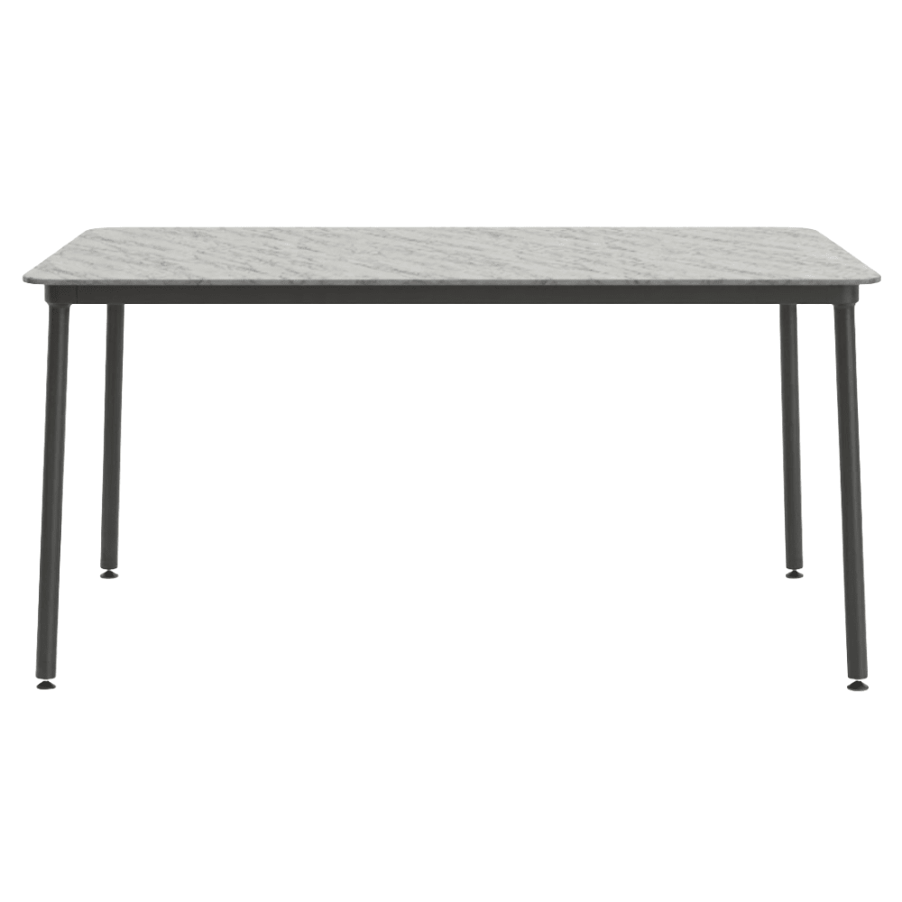 Mesa comercial Resol Hub 150x90 con estructura de aluminio lacado y tablero de HPL