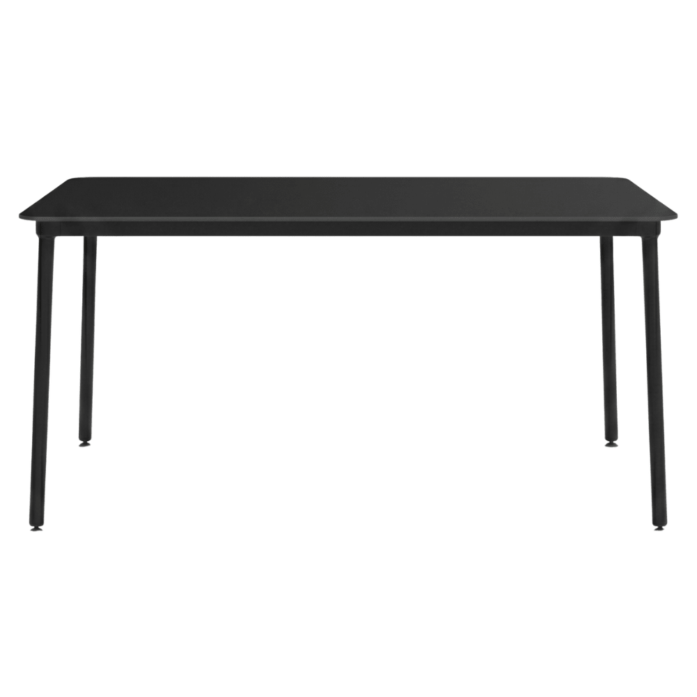Mesa comercial Resol Hub 150x90 con estructura de aluminio lacado y tablero de HPL