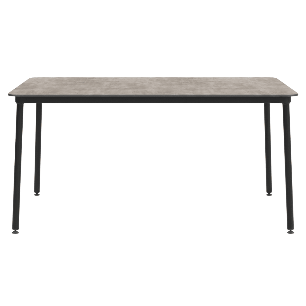 Mesa comercial Resol Hub 150x90 con estructura de aluminio lacado y tablero de HPL