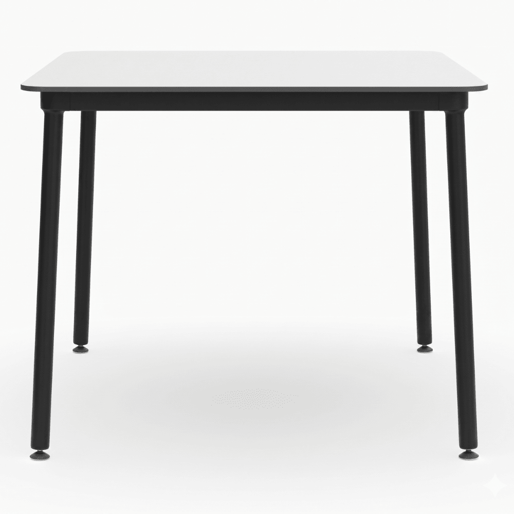 Mesa cuadrada RESOL HUB 80x80 con tablero HPL y estructura de aluminio lacado