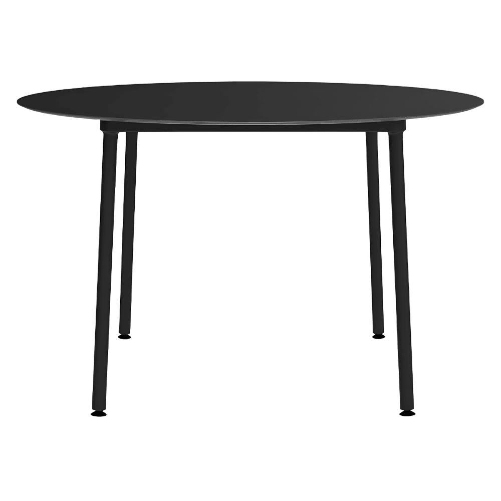 Mesa redonda RESOL HUB Ø120 con tablero HPL y estructura de aluminio lacado