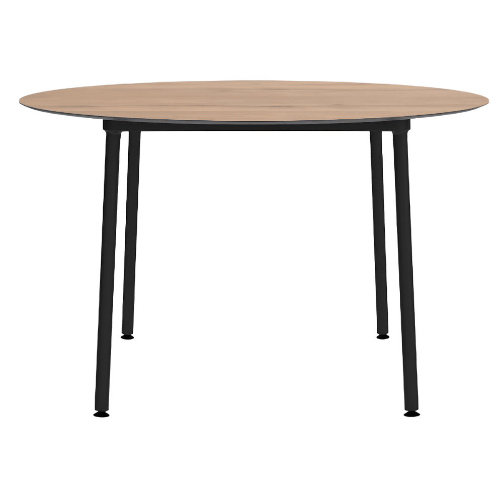 Mesa redonda RESOL HUB Ø120 con tablero HPL y estructura de aluminio lacado