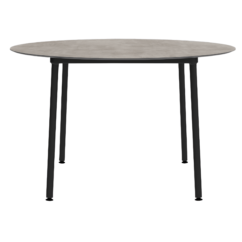 Mesa redonda RESOL HUB Ø120 con tablero HPL y estructura de aluminio lacado