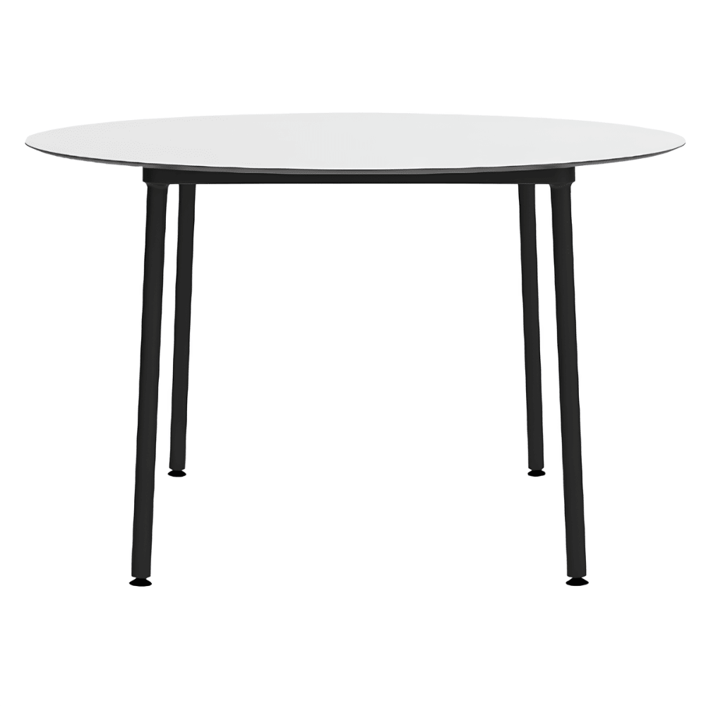 Mesa redonda RESOL HUB Ø120 con tablero HPL y estructura de aluminio lacado