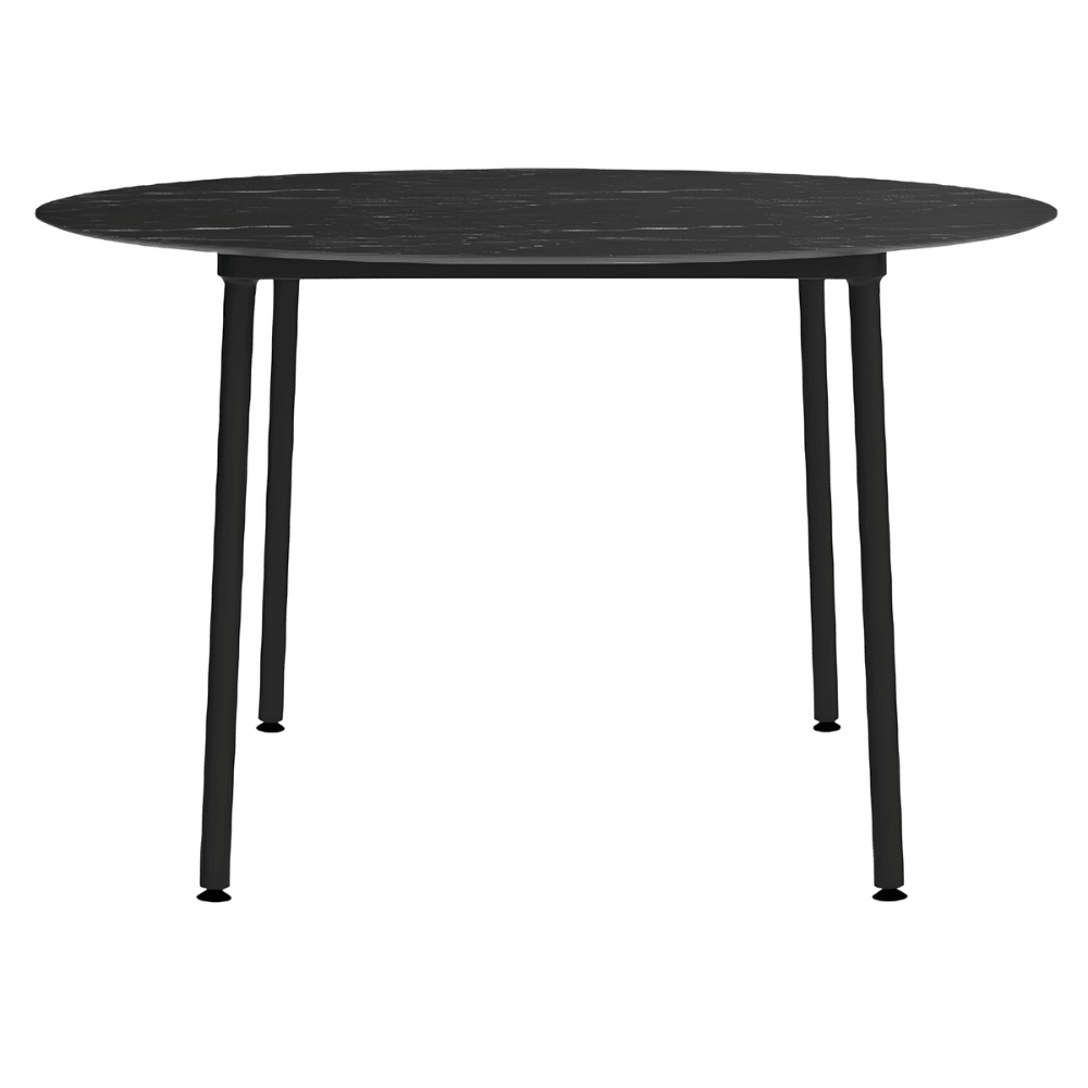 Mesa redonda RESOL HUB Ø120 con tablero HPL y estructura de aluminio lacado