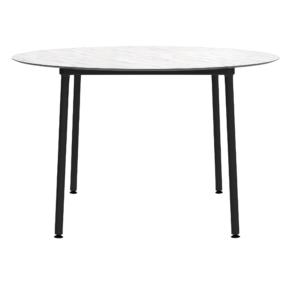 Mesa redonda RESOL HUB Ø120 con tablero HPL y estructura de aluminio lacado