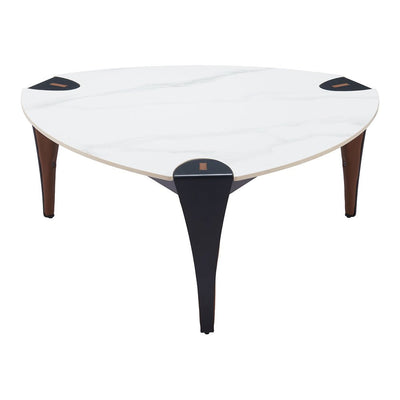 Mesa de Centro para Consultorio - ZUO BOGEY - Multicolor - Cubierta de Piedra Sinterizada Símil Mármol y Estructura de Acero con Recubrimiento en Polvo - 110346 - Zuo - NOGAL BEAT - Mesa Comercial Interior