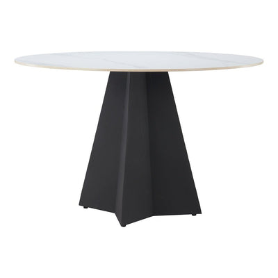Mesa de Comedor para Hotel - ZUO IZAR - Blanco - Cubierta de Piedra Sinterizada Símil Mármol y Estructura de Acero con Recubrimiento en Polvo - 110356 - Zuo - NOGAL BEAT - Mesa Comercial Interior