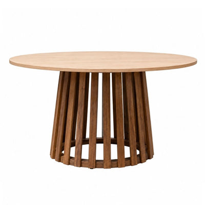 Mesa de Terraza para Áreas de Estar - NOGAL BEAT MARBELLA - Ø140 cm - Beige - Madera Teca y Mármol - MESA MARBELLA D:140 Beige mármol - CAMCO - NOGAL BEAT - Mesa de Terraza