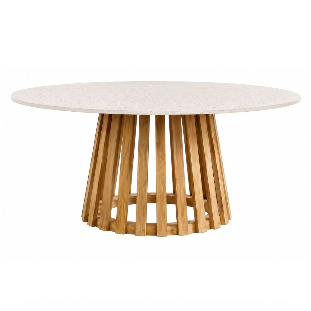 Mesa de Terraza para Cafetería - NOGAL BEAT MARBELLA - Beige - Madera Teca y Granito - MESA MARBELLA D:200 Beige granito - CAMCO - NOGAL BEAT - Mesa de Terraza