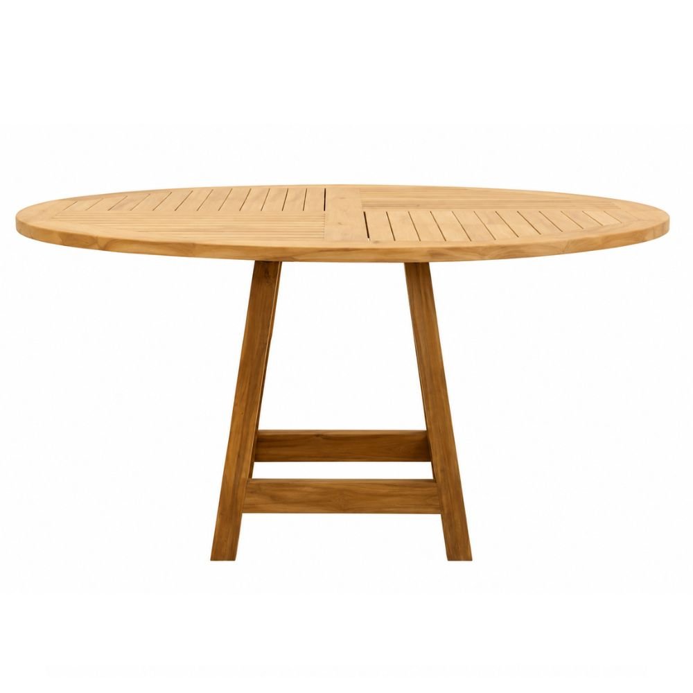 Mesa de Terraza para Cafetería - NOGAL BEAT PARQUETE - Ø150 cm - Natural - Madera Teca - MESA PARQUETE D:150 Natural - CAMCO - NOGAL BEAT - Mesa de Terraza