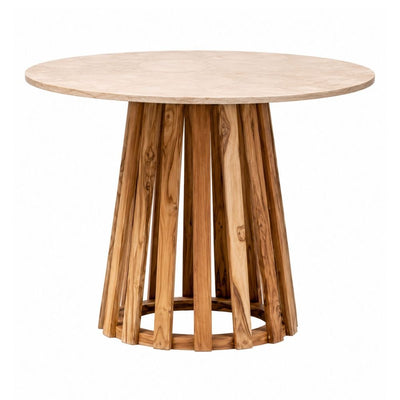 Mesa de Terraza para Restaurante - NOGAL BEAT MARBELLA - Ø100 cm - Beige - Madera Teca y Mármol - MESA MARBELLA D:100 Beige mármol - CAMCO - NOGAL BEAT - Mesa de Terraza