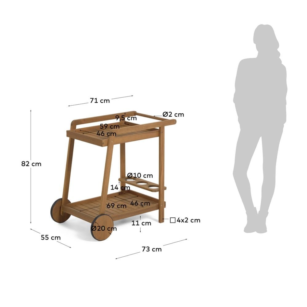 MESA NOGAL BEAT FELISA MESA AUXILIAR | Mesa Auxiliar para Servicio Terraza | 82 cm | Madera de Teka | Exterior Techado - Felisa mesa auxiliar - IDELIKA - NOGAL BEAT - Mesas