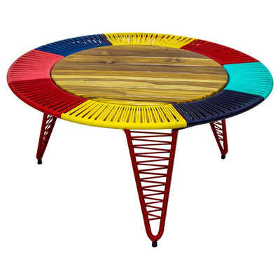 MESA NOGAL BEAT FIJI MESA | Mesa de Centro Decorativa para Terraza | 45 cm | Cubierta Teca | Multicolor | Diseño Artesanal | Exterior Techado - Fiji mesa - IDELIKA - NOGAL BEAT - Mesas