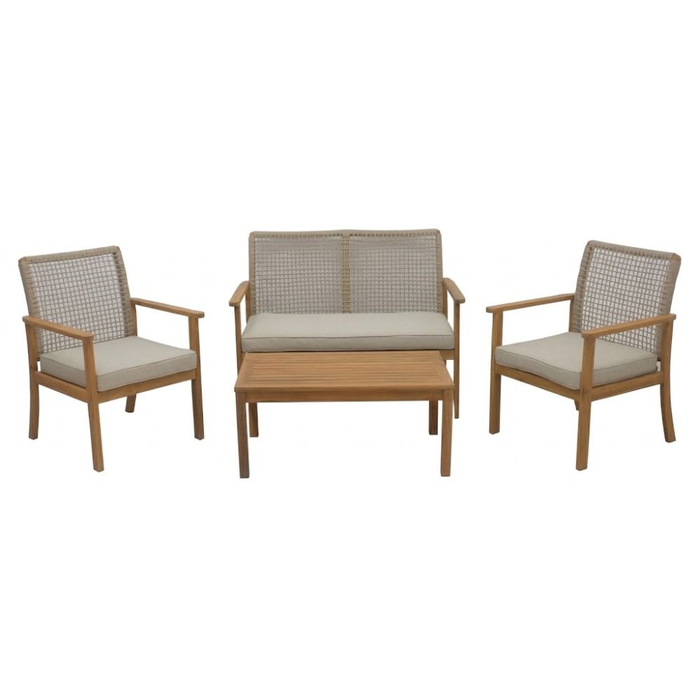 Sala de Terraza para Áreas de Estar - NOGAL BEAT KINGMEN - Gris - Madera de Acacia y Tela Poliester - SALA KINGMEN Gris - CAMCO - NOGAL BEAT - Sofá de Terraza