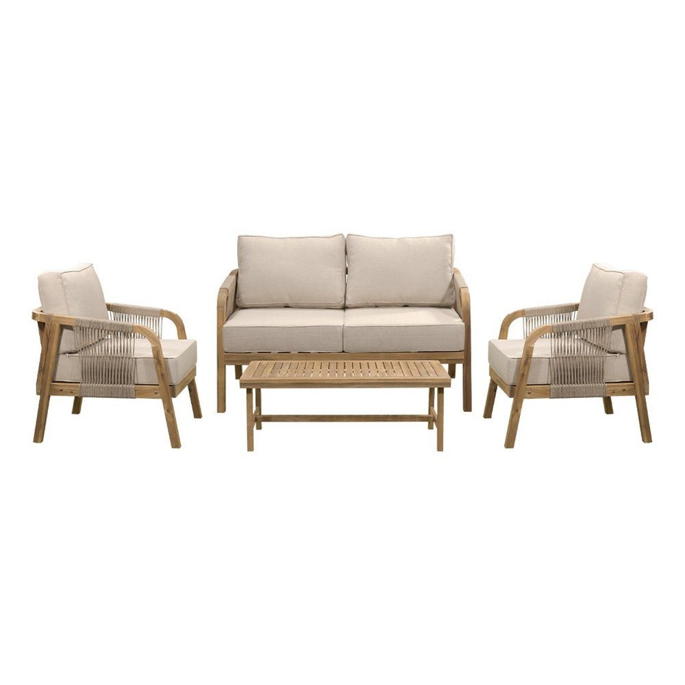 Sala de Terraza para Hotel - NOGAL BEAT EMILIA - Beige - Madera de Acacia, Cuerda y Tela Poliester - SALA EMILIA Beige - CAMCO - NOGAL BEAT - Sofá de Terraza