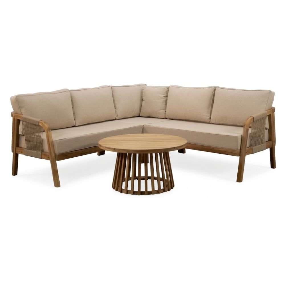 Sala de Terraza para Restaurante - NOGAL BEAT ISABELA - Beige - Madera de Acacia, Cuerda y Tela Poliester - SALA ISABELA Beige - CAMCO - NOGAL BEAT - Sofá de Terraza