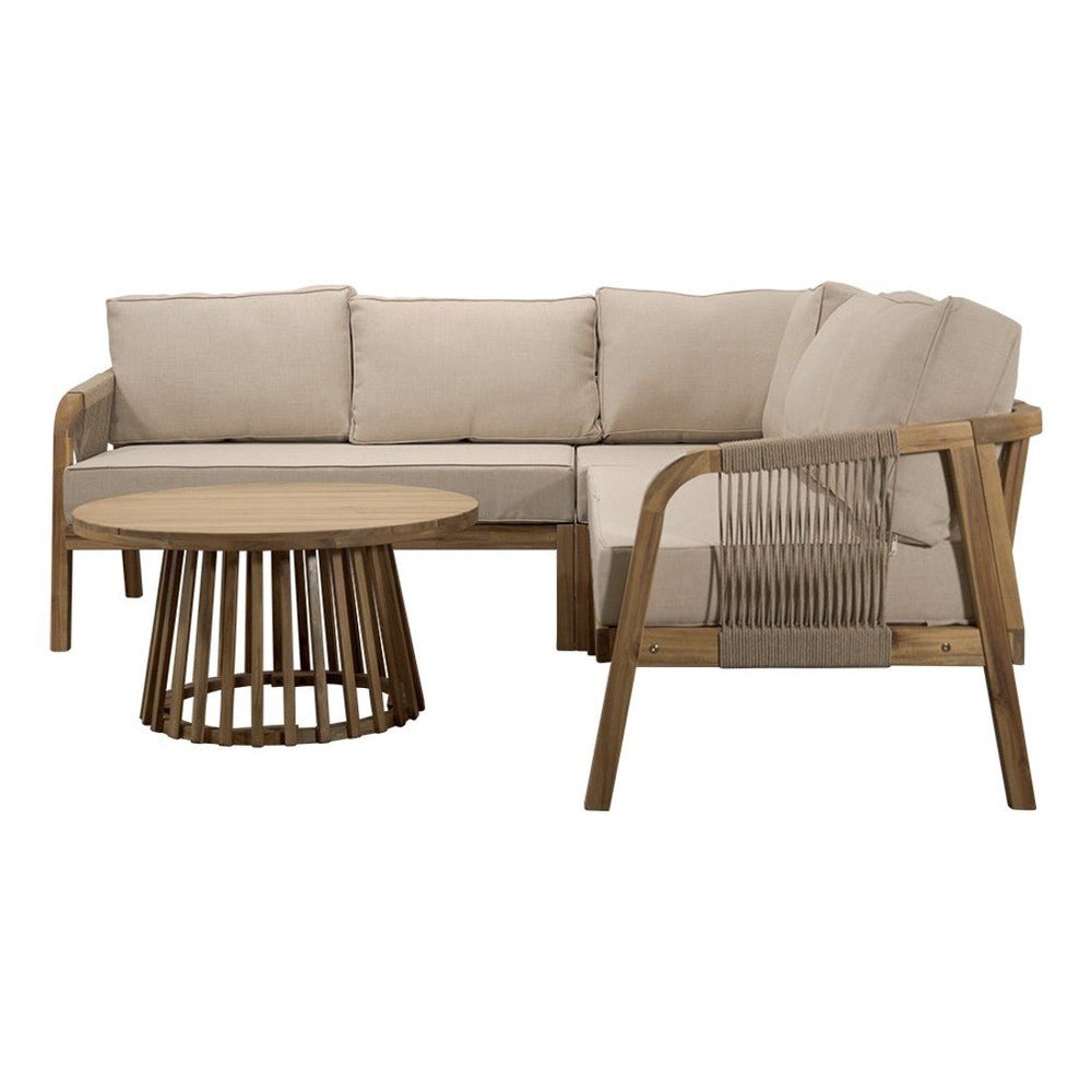 Sala de Terraza para Restaurante - NOGAL BEAT ISABELA - Beige - Madera de Acacia, Cuerda y Tela Poliester - SALA ISABELA Beige - CAMCO - NOGAL BEAT - Sofá de Terraza