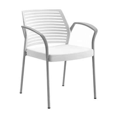 Silla Comercial con Brazos y Respaldo Flexible para Restaurante - INFINITI HALL con brazos 100-0510B - Blanco - Asiento Tapizado con Brazos y 4 Patas en Acero Gris o Cromo - 100-0510B-BCO-ESP - Infiniti - NOGAL BEAT - Silla Comercial Interior