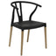 Silla comercial Copenhague con concha negra de polipropileno y patas de madera de haya