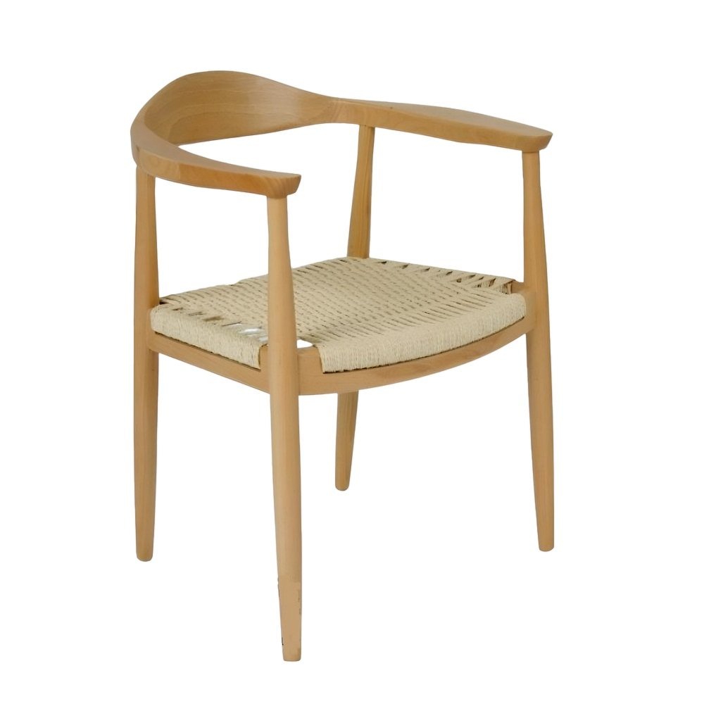Silla comercial Mónaco con brazos, estructura de madera de haya y asiento en vinipiel natural
