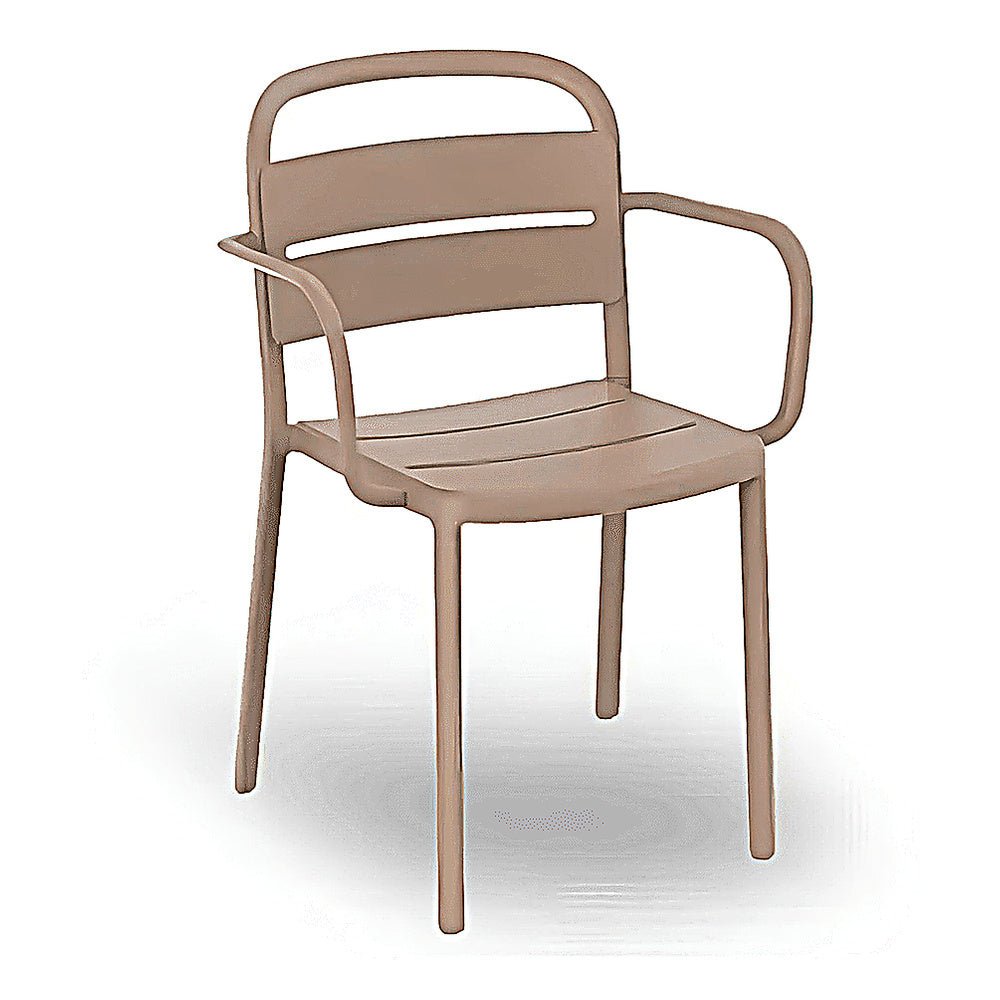Silla Comercial para Cafetería Protección UV - RESOL COMO ARMCHAIR - Varios Colores - Asiento y Respaldo en Polipropileno - 05352 - Resol - NOGAL BEAT - Silla Comercial Exterior