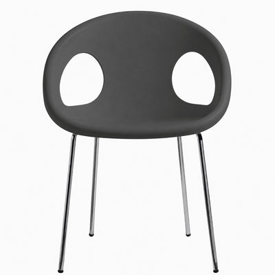 Silla comercial reciclable Labenze Drop con cuerpo de tecnopolímero y patas tubulares de acero cromado