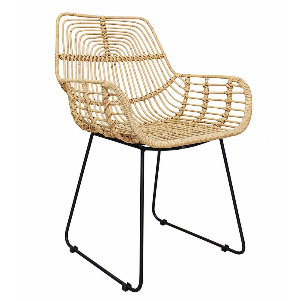 Silla de Interior para Restaurante - NOGAL BEAT JAVANA - Natural - Hierro y Rattan con Antebrazos - SILLA JAVANA con antebrazos Natural - CAMCO - NOGAL BEAT - Silla Comercial Interior