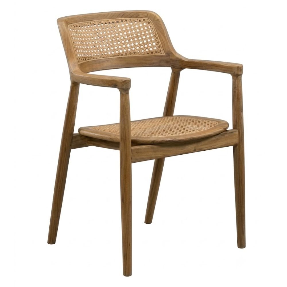 Silla de Interior y Terraza para Restaurante - NOGAL BEAT ARIEL - Natural - Madera Teca y Mimbre - SILLA ARIEL Natural - CAMCO - NOGAL BEAT - Silla Comercial Interior