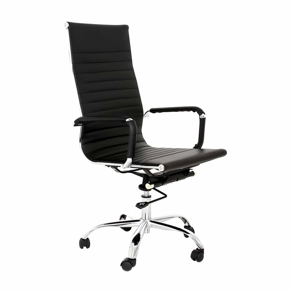 Silla directiva Nogal Beat Cádiz con respaldo tapizado, brazos en PU y base negra giratoria