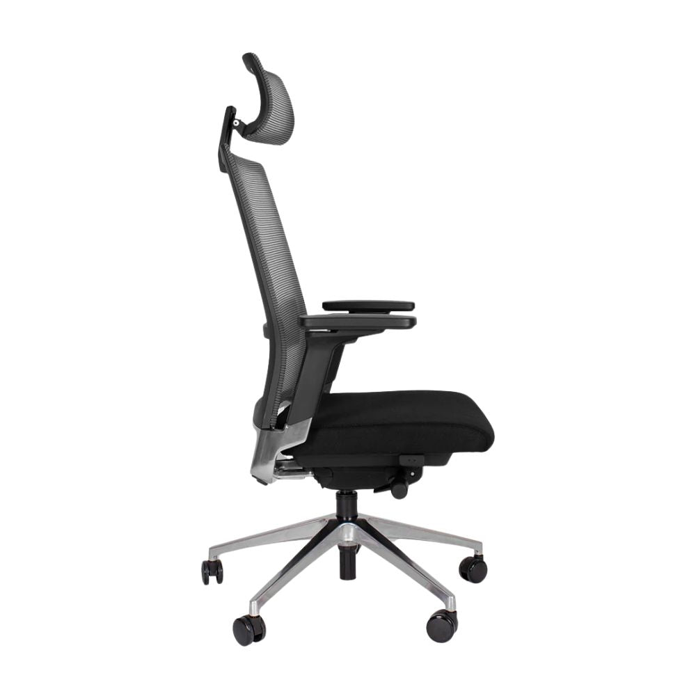 Silla de Oficina Ejecutiva Ergonómica - OFFIHO SNAP OHE - 45 - Negro Gris - Respaldo en Malla y Asiento Tapizado - OHE - 45 - OFFIHO - NOGAL BEAT - Sillas de oficina