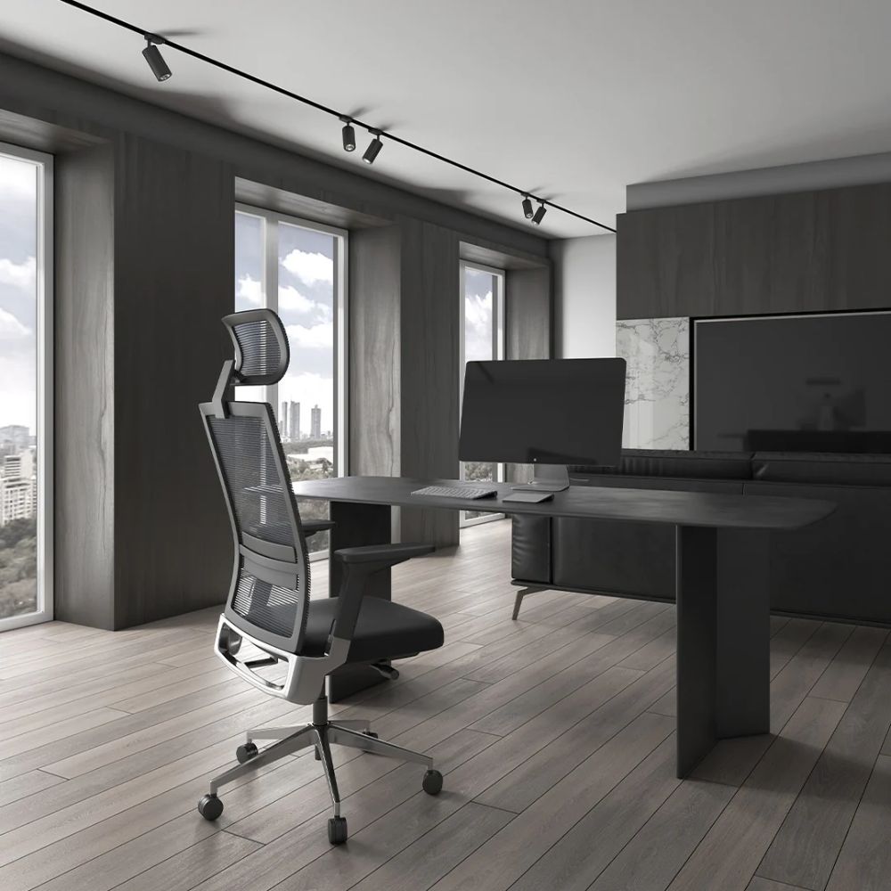 Silla de Oficina Ejecutiva Ergonómica - OFFIHO SNAP OHE - 45 - Negro Gris - Respaldo en Malla y Asiento Tapizado - OHE - 45 - OFFIHO - NOGAL BEAT - Sillas de oficina