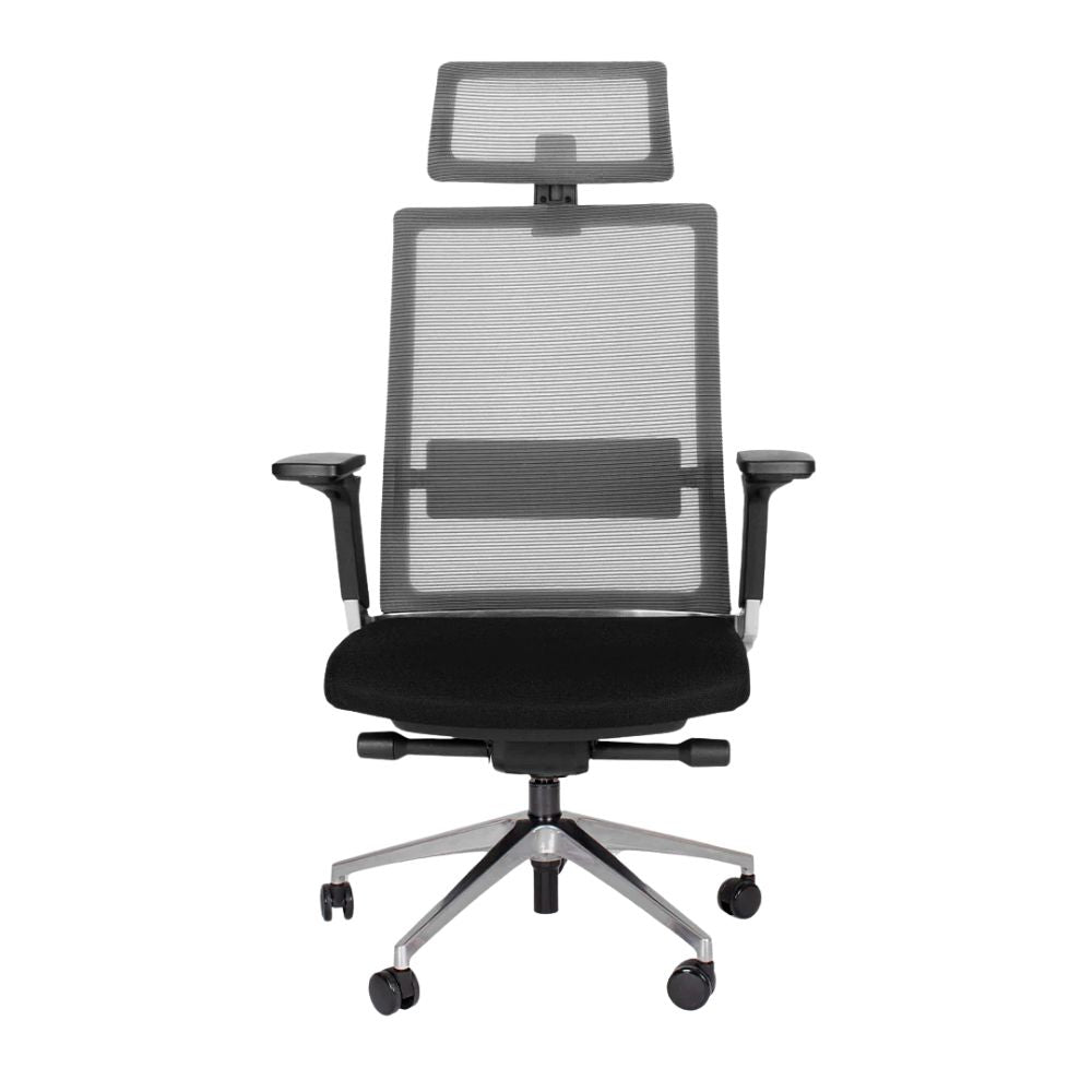 Silla de Oficina Ejecutiva Ergonómica - OFFIHO SNAP OHE - 45 - Negro Gris - Respaldo en Malla y Asiento Tapizado - OHE - 45 - OFFIHO - NOGAL BEAT - Sillas de oficina
