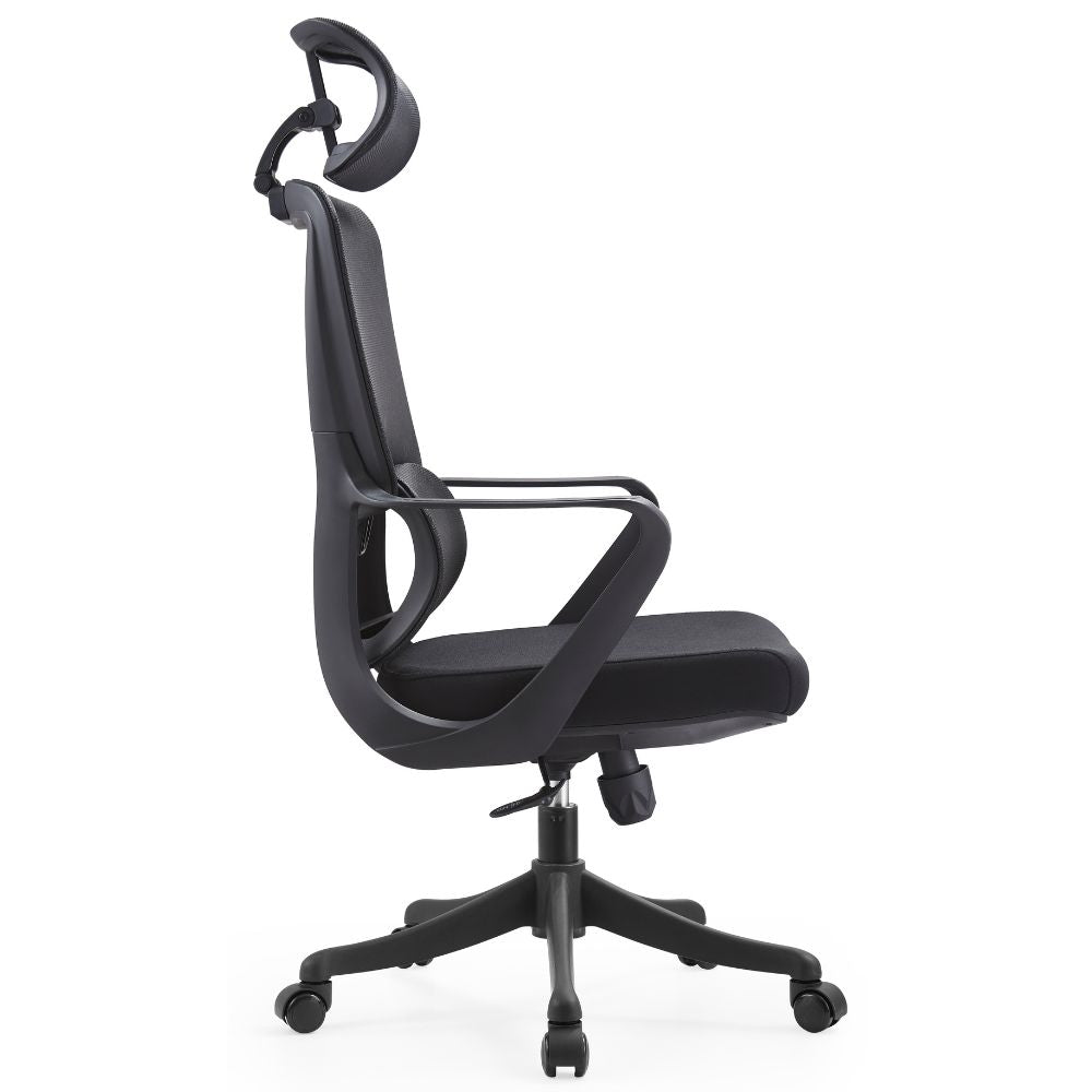 Silla De Oficina Ejecutiva - GERSA NIZA ALTO - Negro - Respaldo En Malla y Asiento Tapizado - Niza Alto - GERSA - NOGAL BEAT - Sillas de oficina