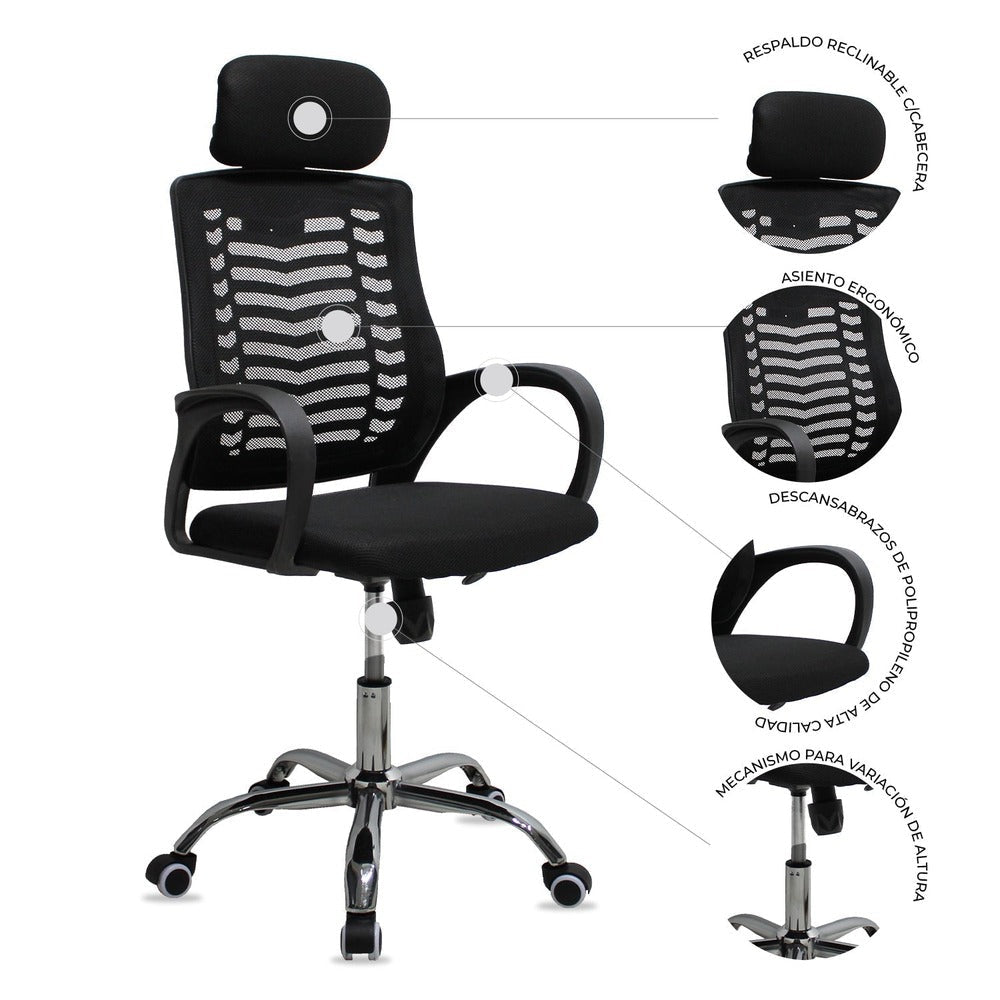 Silla de Oficina Ejecutiva - KINGSTRONG JM-108A MESH SILL0903724 - Negro - Respaldo en Malla y Asiento Tapizado - SILL0903724 - Mundo In - NOGAL BEAT - Silla Ejecutiva
