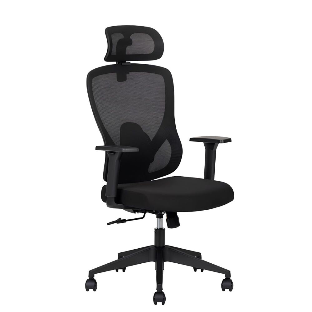 Silla De Oficina Ejecutiva - TECHNO PILOT BLACK RESPALDO ALTO - Negra - Respaldo en Malla y Asiento Tapizado - PILOT BLACK RESPALDO BAJO - Techno - NOGAL BEAT - Silla de Oficina