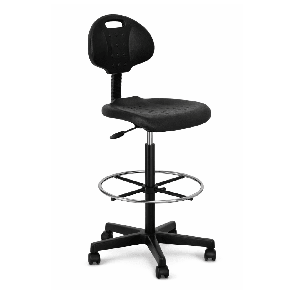 Silla de oficina kit cajero ALBAR AI-02A negra con asiento y respaldo de poliuretano, rodajas de nylon y pistón cajero