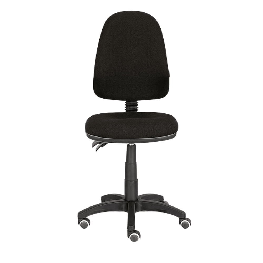 Silla operativa ALBAR E-90N SB negra con respaldo y asiento tapizados sobre base de nylon de cinco puntas